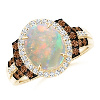 10x8mm AAAA Vintage Style Opal Halo Cocktail Ring in Yellow Gold
