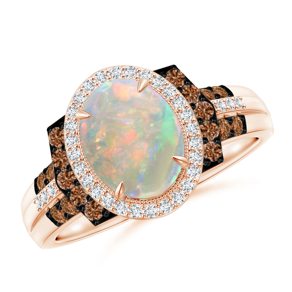 9x7mm AAAA Vintage Style Opal Halo Cocktail Ring in Rose Gold