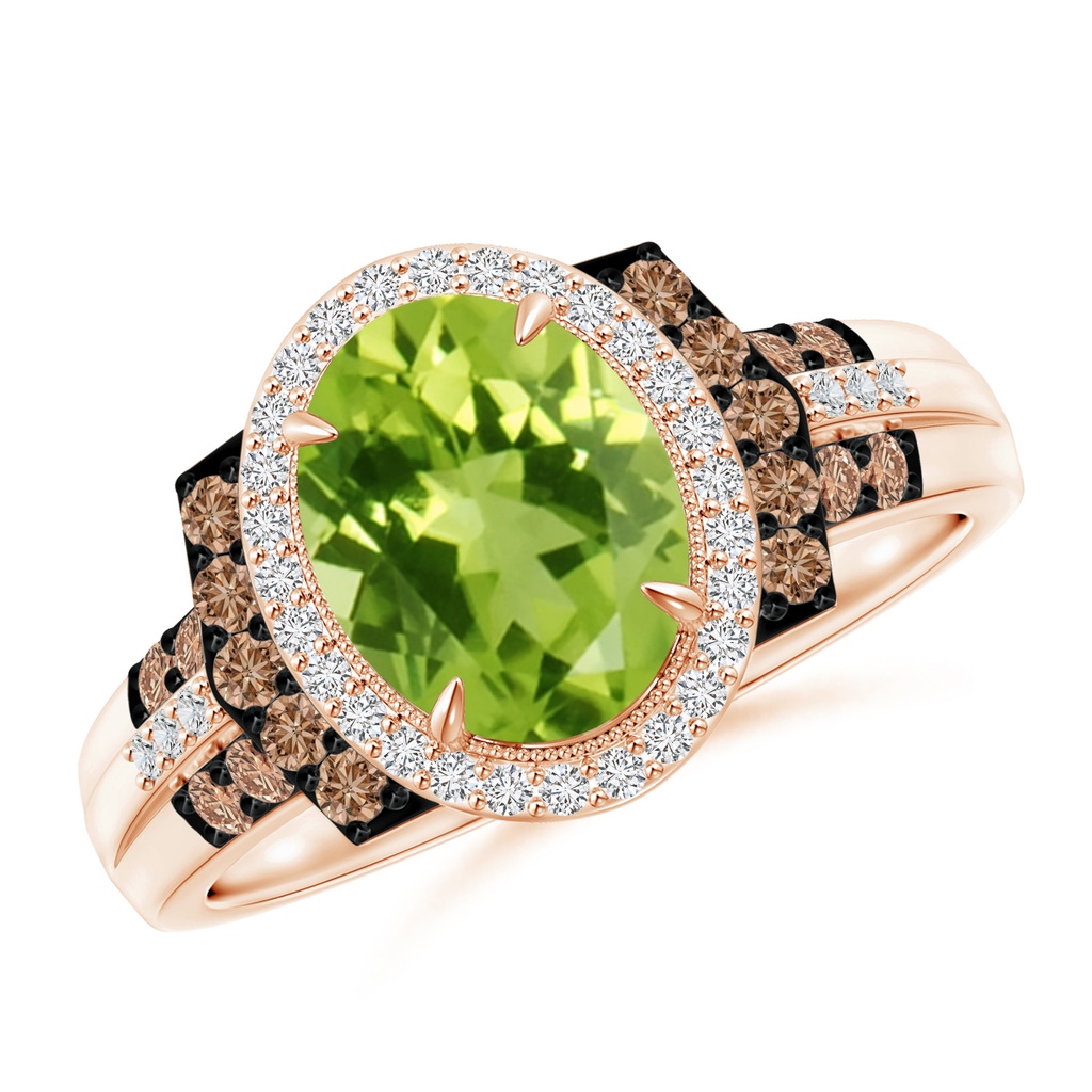 9x7mm AAA Vintage Style Peridot Halo Cocktail Ring in Rose Gold