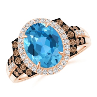 10x8mm AAA Vintage Style Swiss Blue Topaz Halo Cocktail Ring in Rose Gold