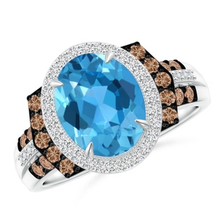 10x8mm AAA Vintage Style Swiss Blue Topaz Halo Cocktail Ring in White Gold