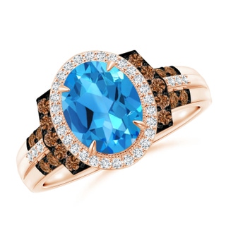 9x7mm AAAA Vintage Style Swiss Blue Topaz Halo Cocktail Ring in Rose Gold