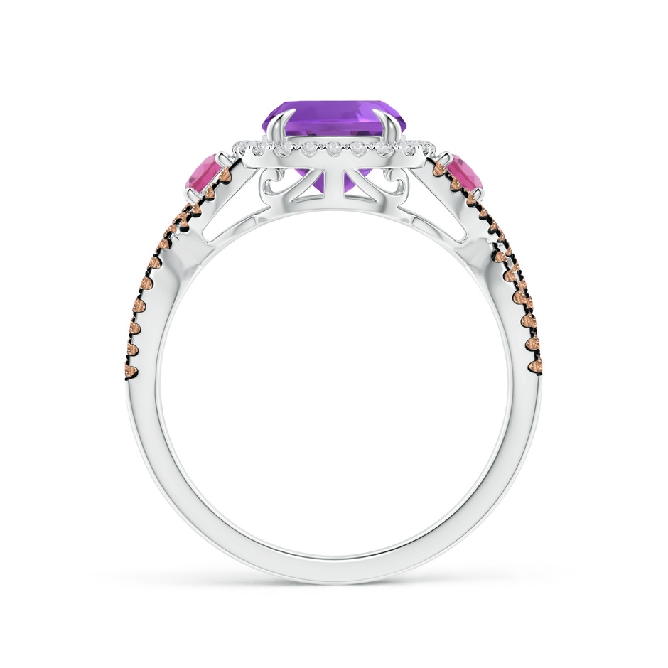 9x7mm AAA Amethyst and Pink Tourmaline Crossover Ring with Halo in White Gold product image