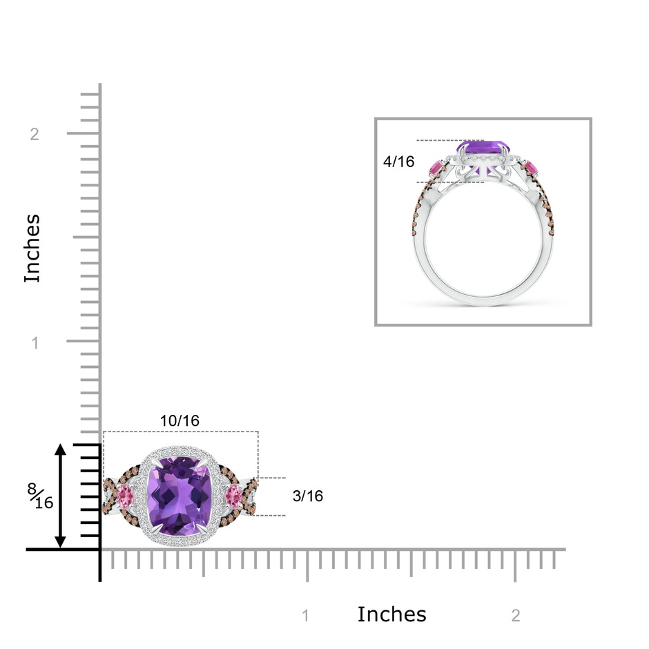 9x7mm AAA Amethyst and Pink Tourmaline Crossover Ring with Halo in White Gold product image