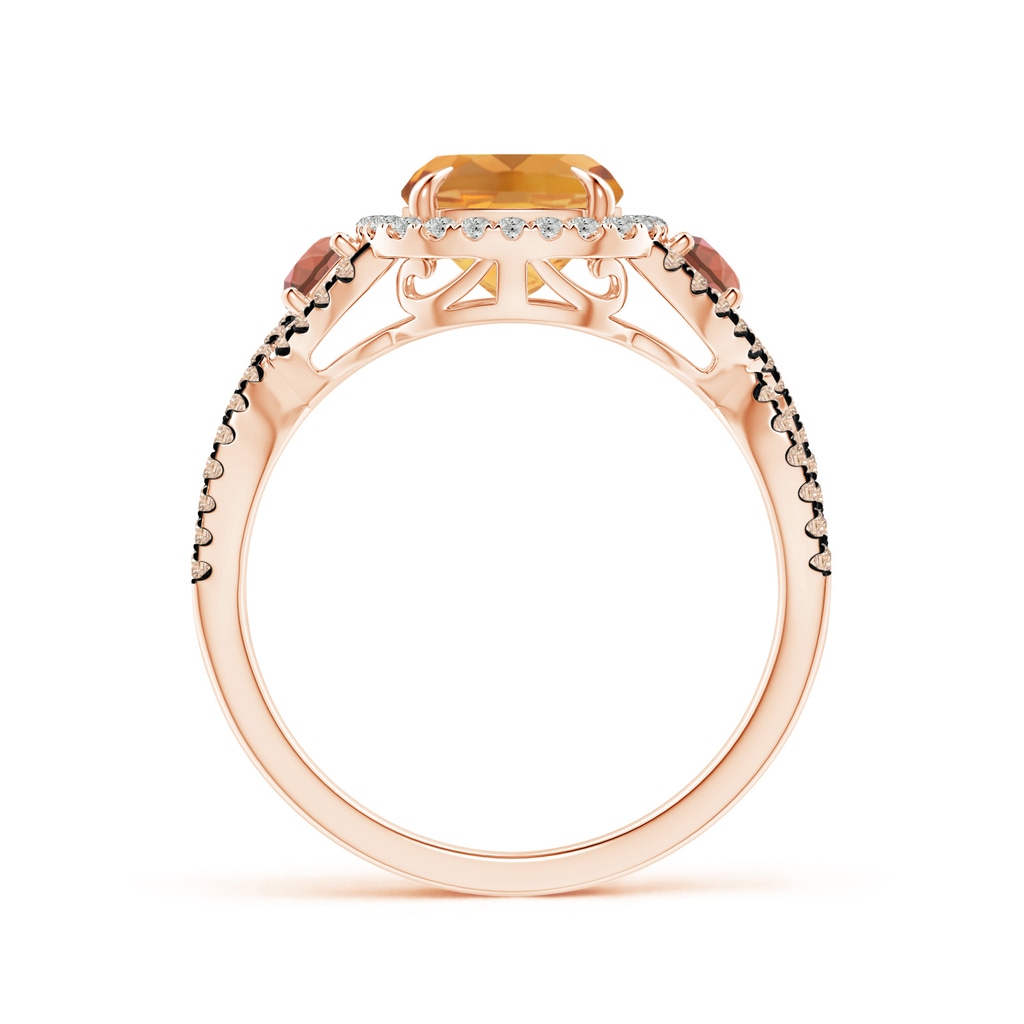9x7mm A Citrine and Garnet Crossover Ring with Halo in 9K Rose Gold Product Image