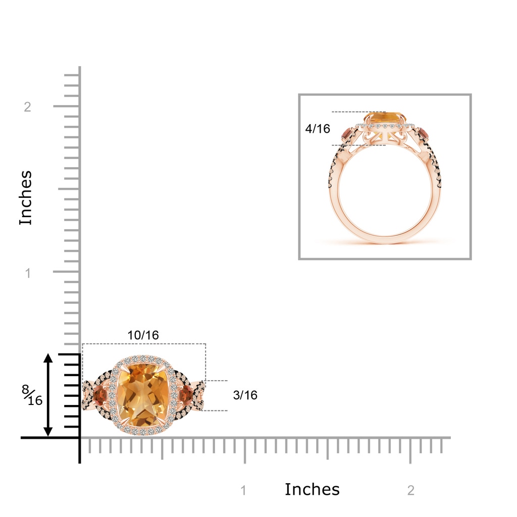 9x7mm A Citrine and Garnet Crossover Ring with Halo in 9K Rose Gold Product Image