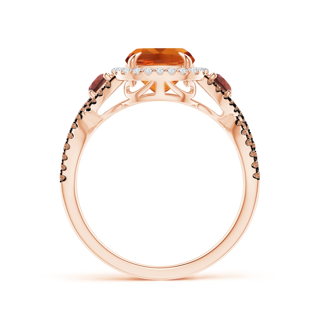 9x7mm AAAA Citrine and Garnet Crossover Ring with Halo in Rose Gold Side-1