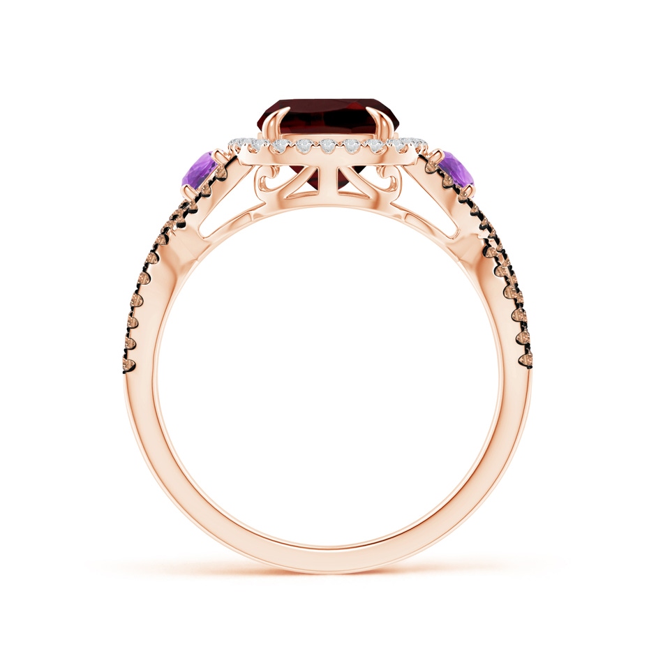 9x7mm AAA Garnet and Amethyst Crossover Ring with Halo in Rose Gold side-1