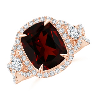 10.78x8.97x5.43mm AAAA GIA Certified Garnet Crossover Ring with Halo in 10K Rose Gold