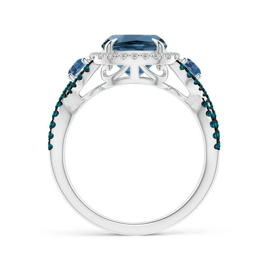 10x8mm A Cushion London Blue Topaz Crossover Ring with Diamond Halo in White Gold product image