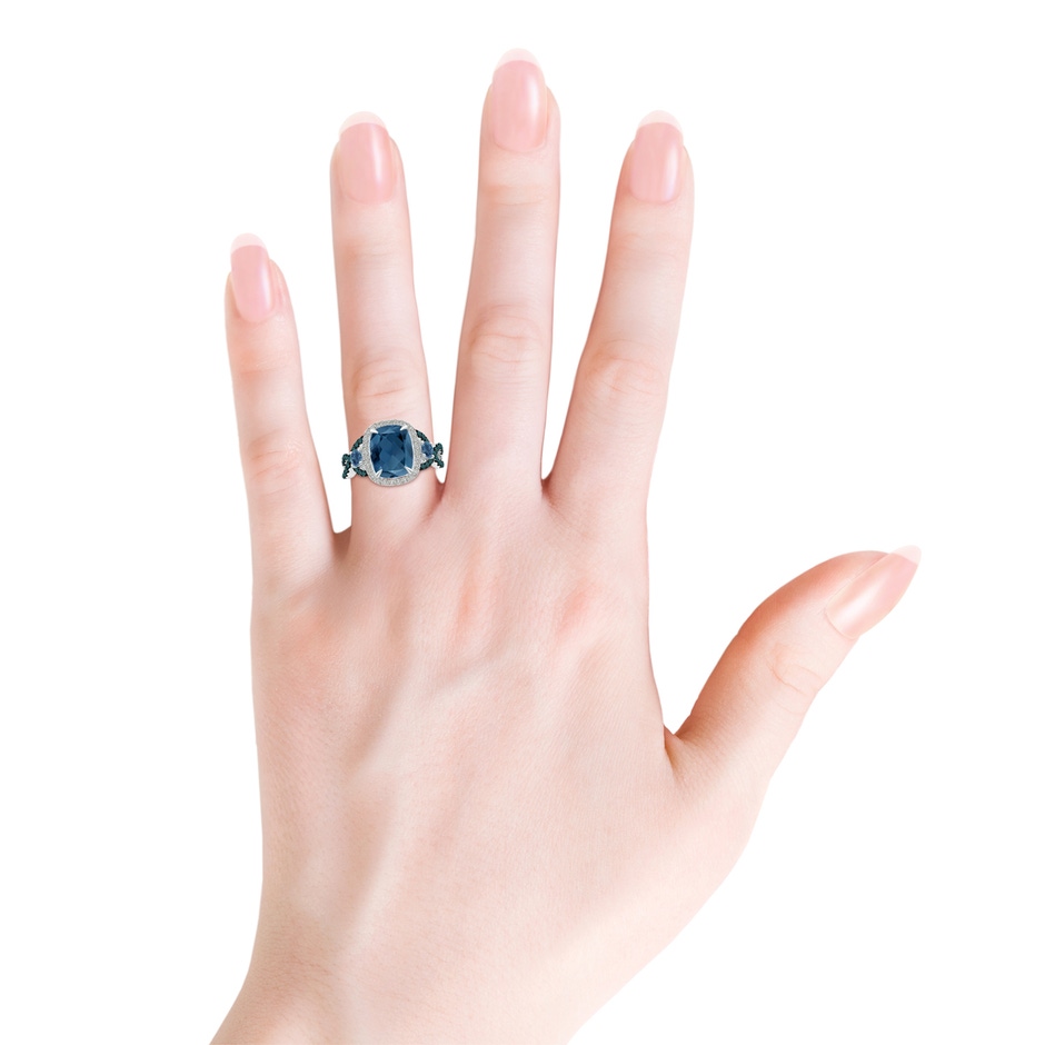 10x8mm A Cushion London Blue Topaz Crossover Ring with Diamond Halo in White Gold product image