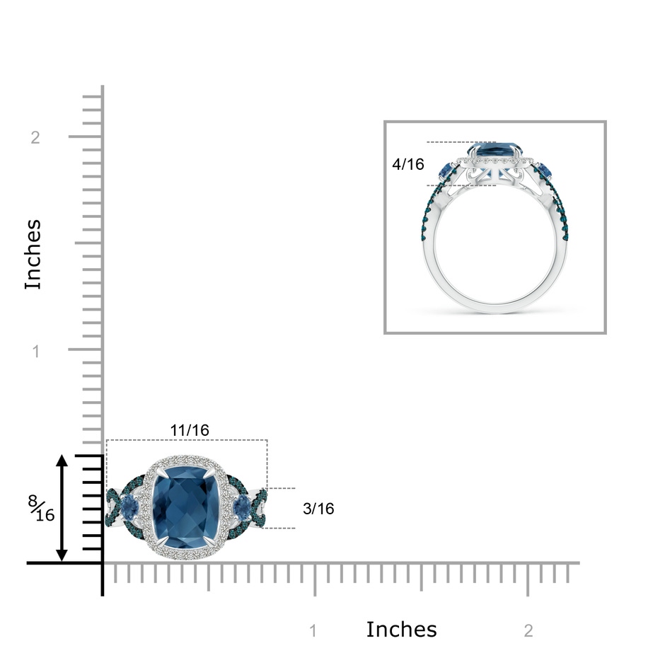 10x8mm A Cushion London Blue Topaz Crossover Ring with Diamond Halo in White Gold product image