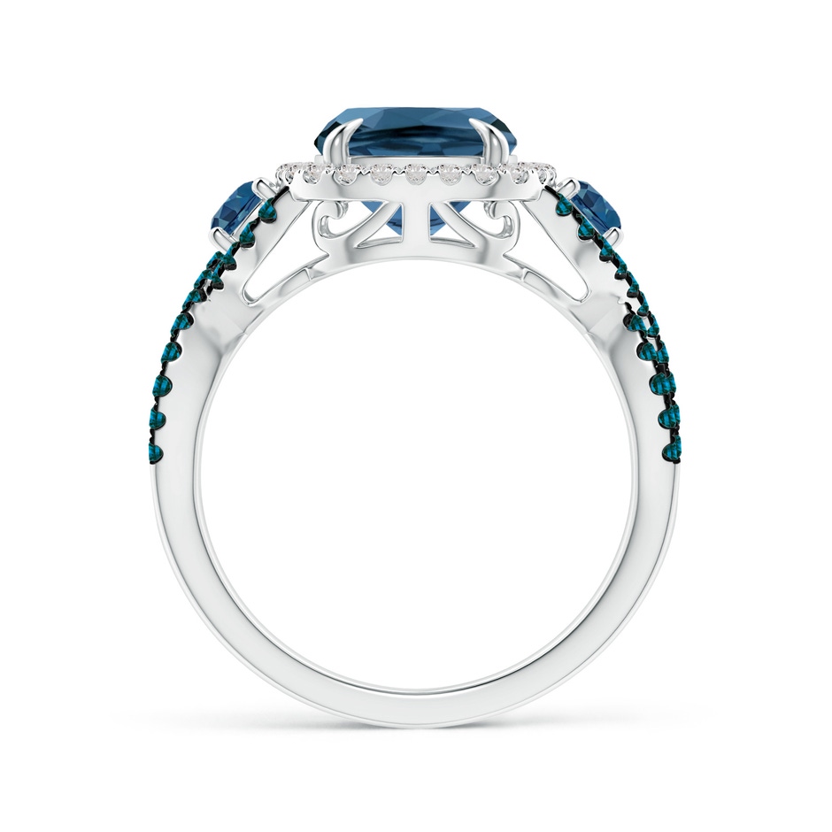 10x8mm AA Cushion London Blue Topaz Crossover Ring with Diamond Halo in White Gold product image