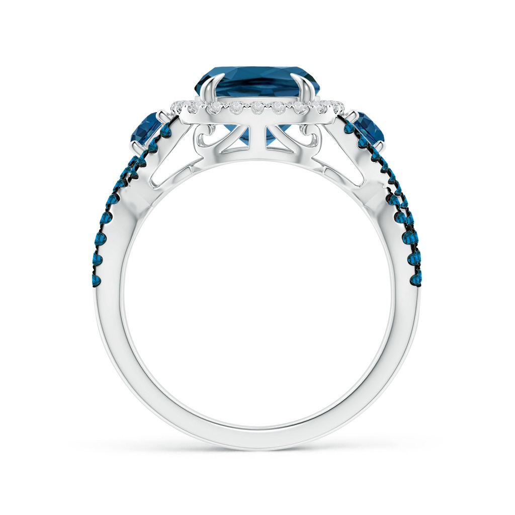 10x8mm AAA Cushion London Blue Topaz Crossover Ring with Diamond Halo in White Gold Product Image