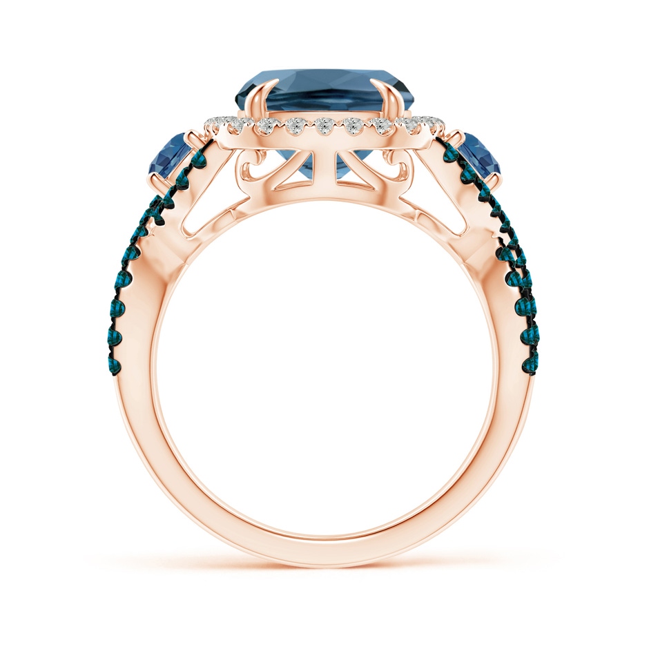 11x9mm A Cushion London Blue Topaz Crossover Ring with Diamond Halo in Rose Gold product image