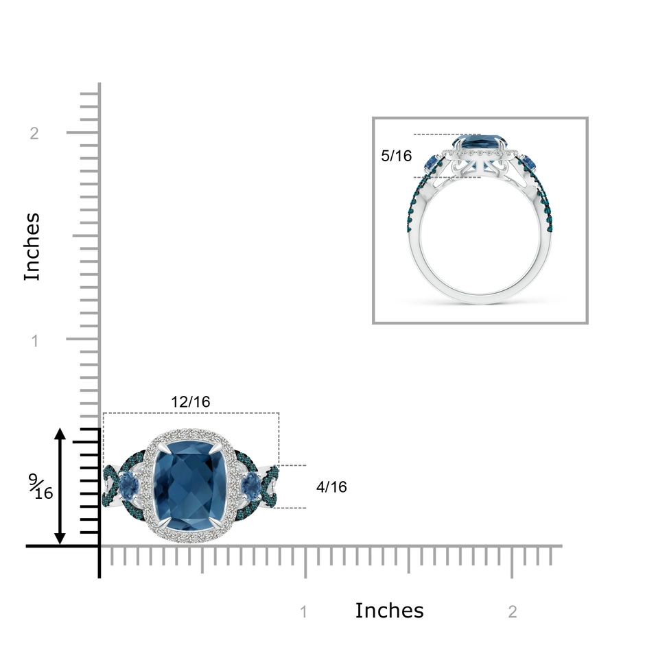 11x9mm A Cushion London Blue Topaz Crossover Ring with Diamond Halo in White Gold product image