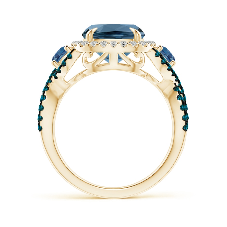11x9mm A Cushion London Blue Topaz Crossover Ring with Diamond Halo in Yellow Gold product image