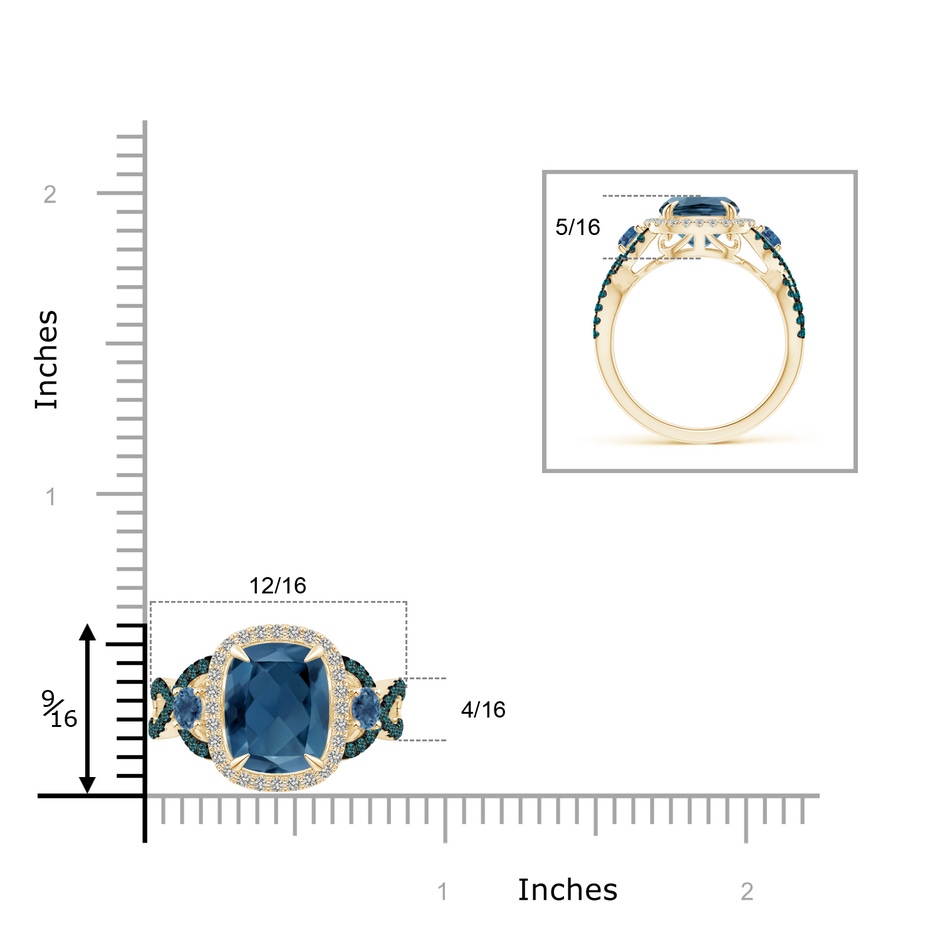 11x9mm A Cushion London Blue Topaz Crossover Ring with Diamond Halo in Yellow Gold product image