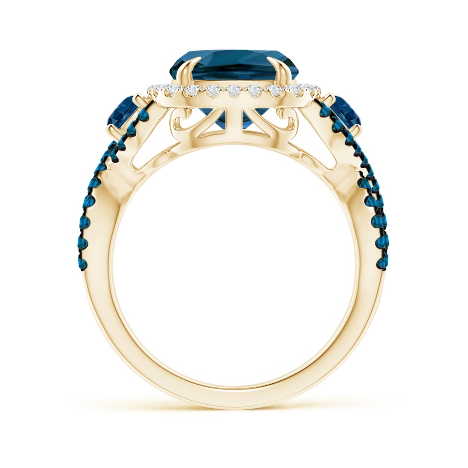 11x9mm AAAA Cushion London Blue Topaz Crossover Ring with Diamond Halo in Yellow Gold product image