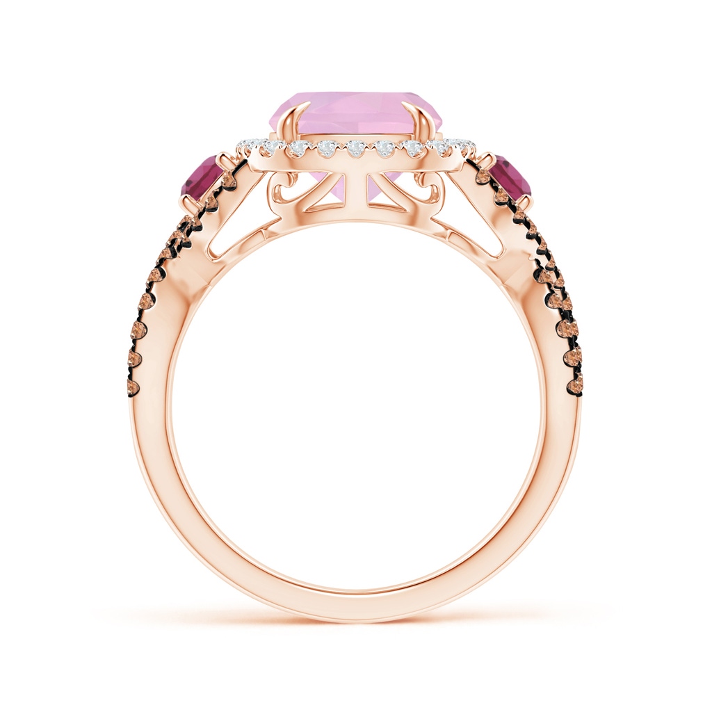 10x8mm AAAA Rose Quartz and Pink Tourmaline Crossover Ring with Halo in Rose Gold Product Image