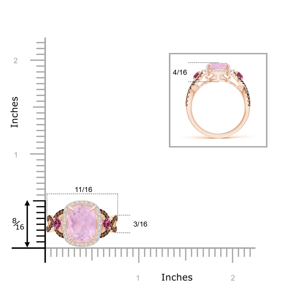 10x8mm AAAA Rose Quartz and Pink Tourmaline Crossover Ring with Halo in Rose Gold Product Image