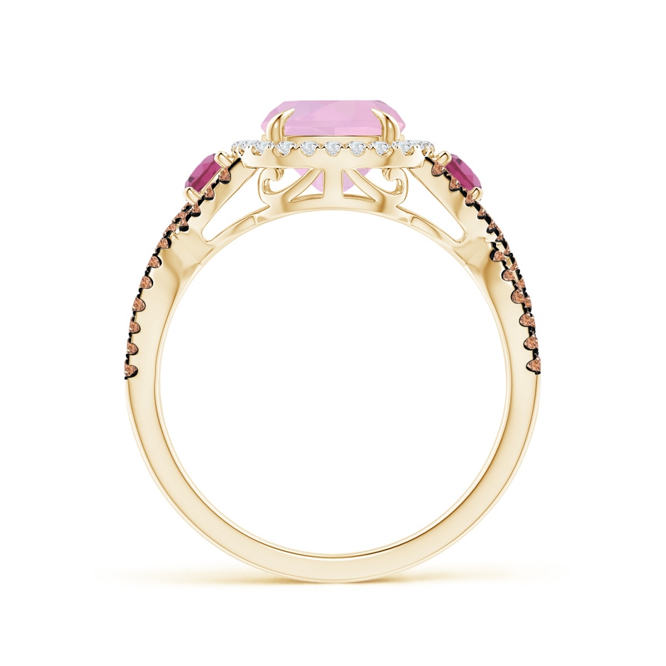 9x7mm AAAA Rose Quartz and Pink Tourmaline Crossover Ring with Halo in Yellow Gold product image