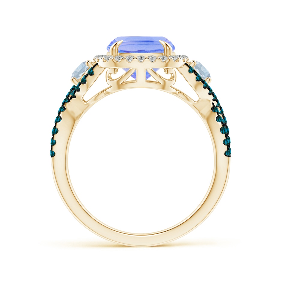 10x8mm A Tanzanite and Aquamarine Crossover Ring with Halo in Yellow Gold side-1