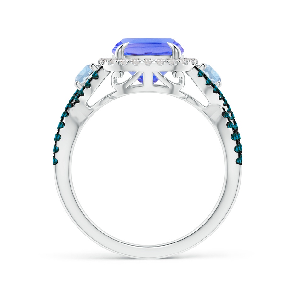 10x8mm AA Tanzanite and Aquamarine Crossover Ring with Halo in White Gold side-1