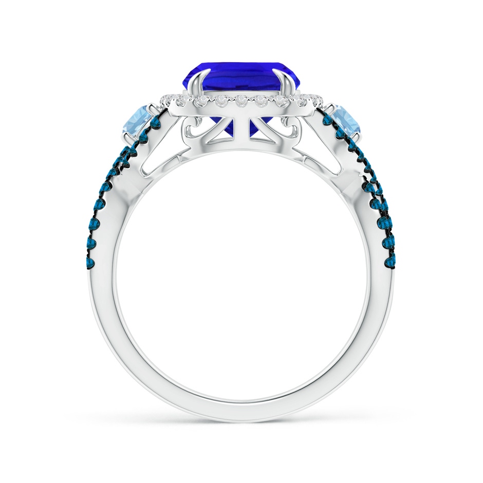 10x8mm AAA Tanzanite and Aquamarine Crossover Ring with Halo in White Gold side-1