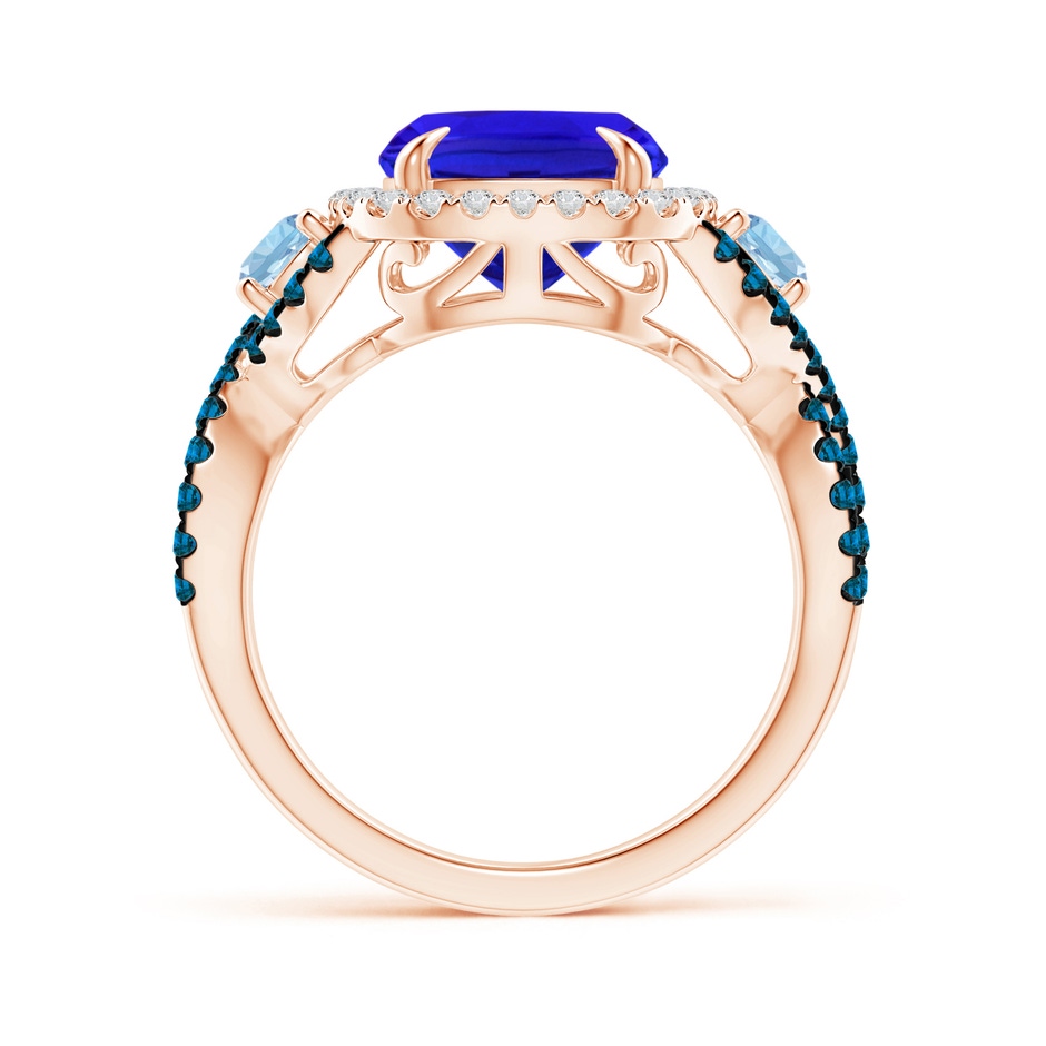 11x9mm AAA Tanzanite and Aquamarine Crossover Ring with Halo in Rose Gold side-1
