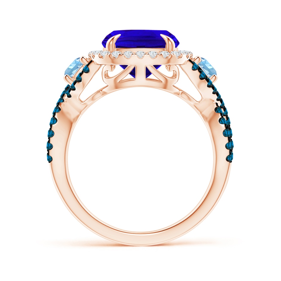 11x9mm AAAA Tanzanite and Aquamarine Crossover Ring with Halo in Rose Gold side-1