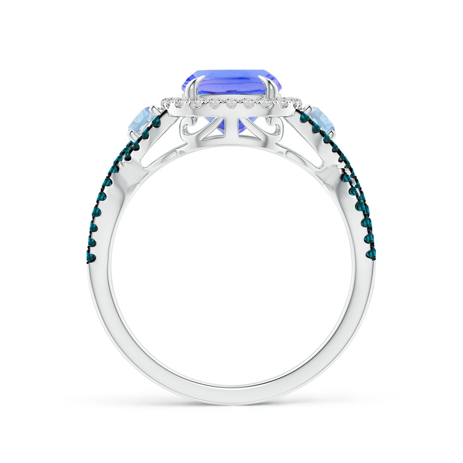 9x7mm AA Tanzanite and Aquamarine Crossover Ring with Halo in White Gold side-1