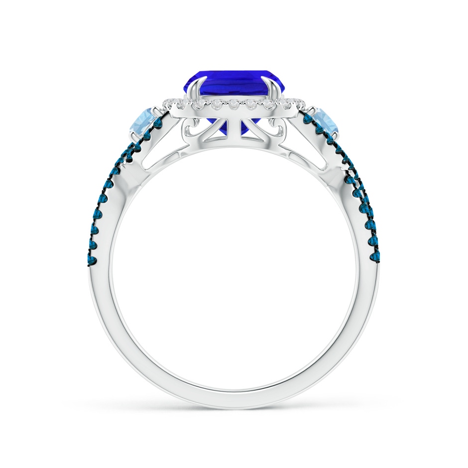 9x7mm AAA Tanzanite and Aquamarine Crossover Ring with Halo in White Gold side-1