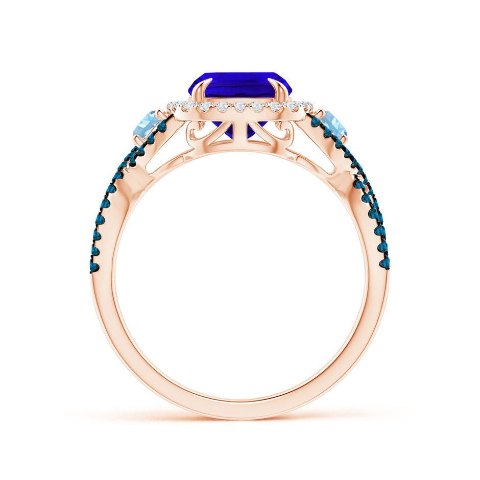 9x7mm AAAA Tanzanite and Aquamarine Crossover Ring with Halo in Rose Gold side-1