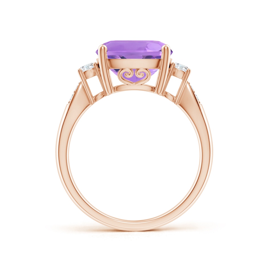 10mm A Cushion Amethyst Solitaire Ring with Diamond Accents in Rose Gold side-1