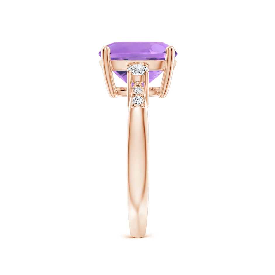 10mm A Cushion Amethyst Solitaire Ring with Diamond Accents in Rose Gold side-2