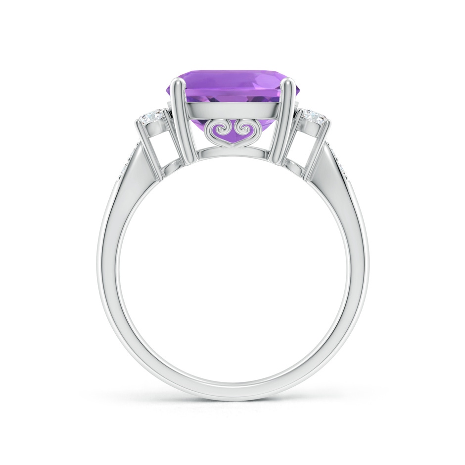 10mm AA Cushion Amethyst Solitaire Ring with Diamond Accents in White Gold side-1