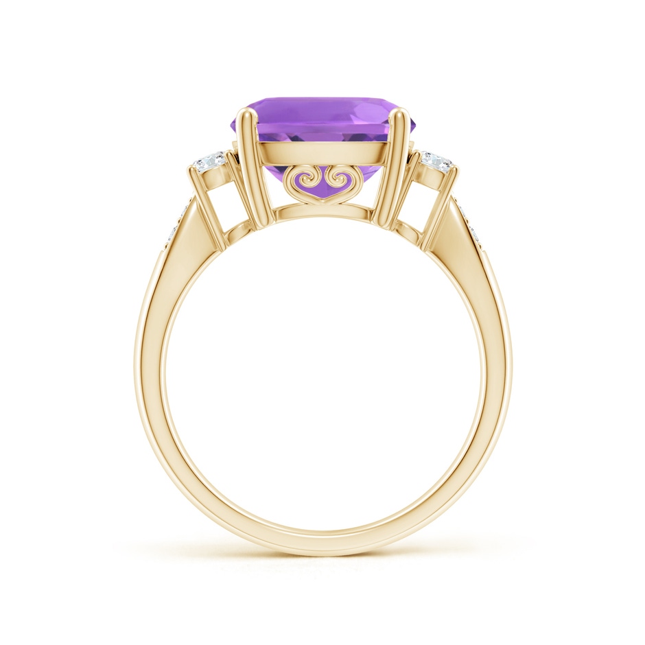 10mm AA Cushion Amethyst Solitaire Ring with Diamond Accents in Yellow Gold side-1