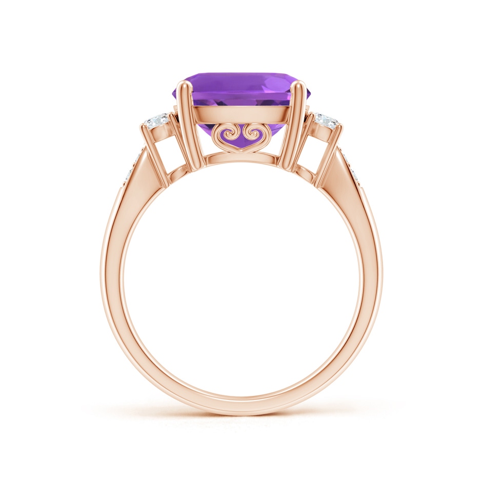 10mm AAA Cushion Amethyst Solitaire Ring with Diamond Accents in Rose Gold side-1
