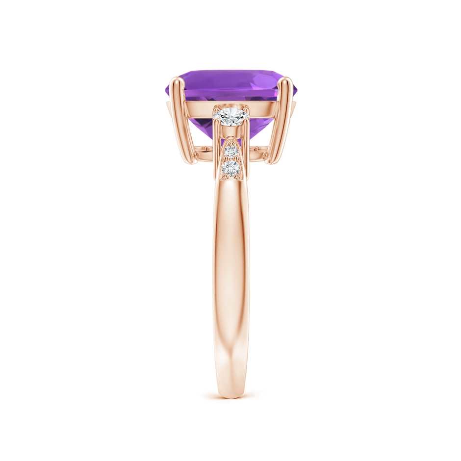 10mm AAA Cushion Amethyst Solitaire Ring with Diamond Accents in Rose Gold side-2