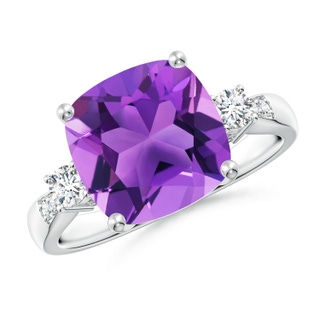 10mm AAA Cushion Amethyst Solitaire Ring with Diamond Accents in White Gold