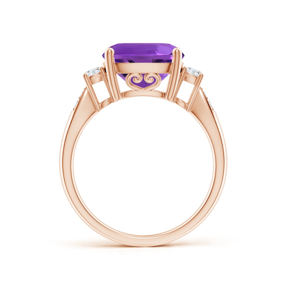 10mm AAAA Cushion Amethyst Solitaire Ring with Diamond Accents in Rose Gold side-1