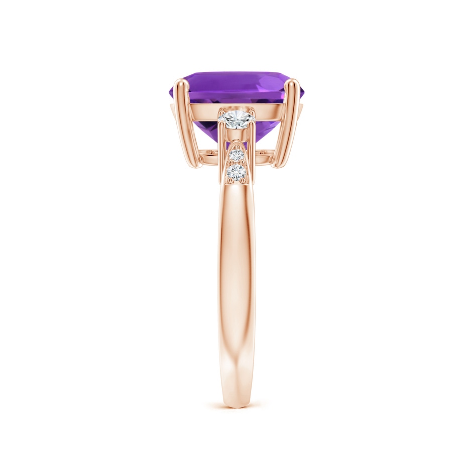 10mm AAAA Cushion Amethyst Solitaire Ring with Diamond Accents in Rose Gold side-2