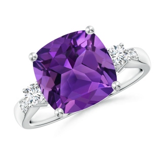 10mm AAAA Cushion Amethyst Solitaire Ring with Diamond Accents in White Gold