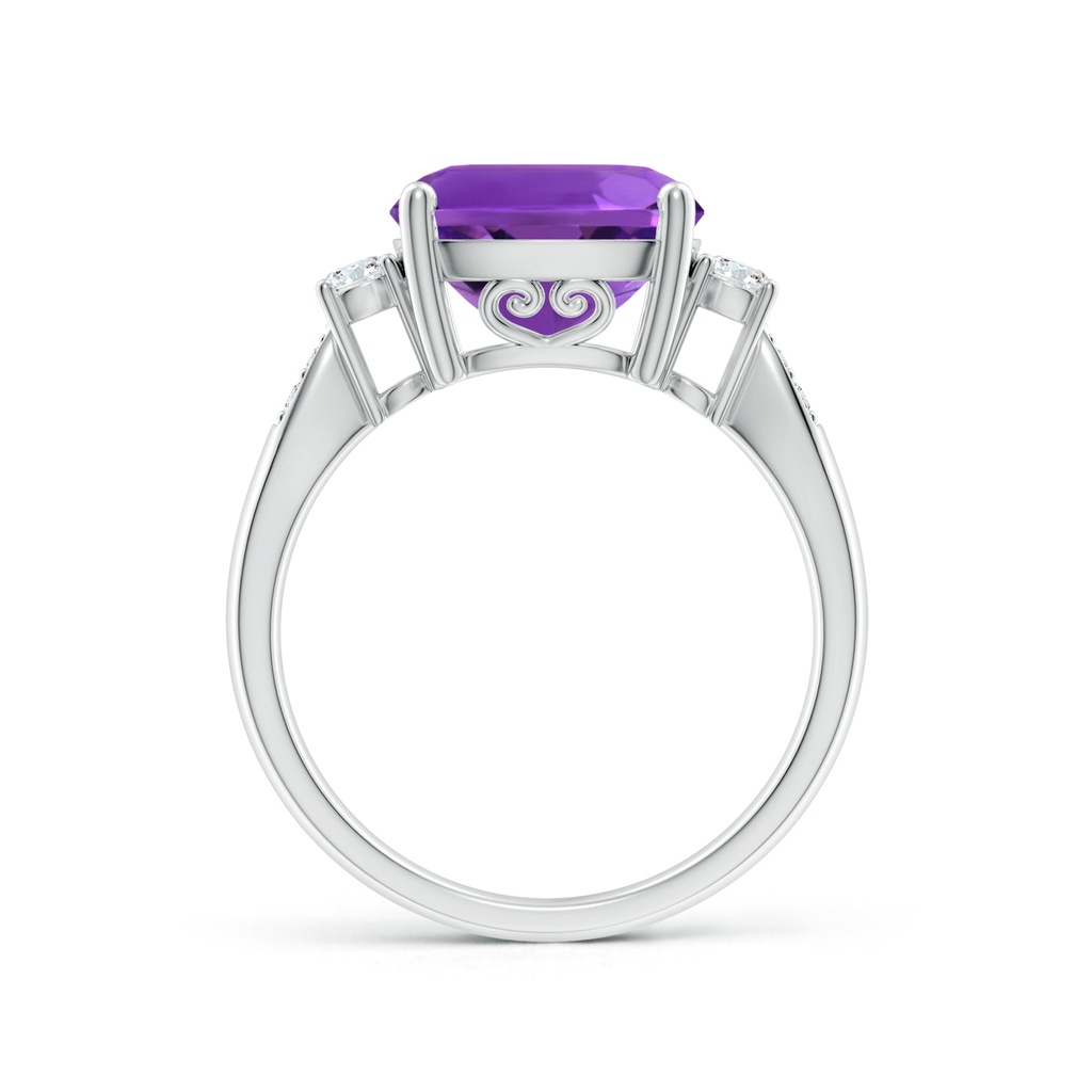 10mm AAAA Cushion Amethyst Solitaire Ring with Diamond Accents in White Gold - side_1