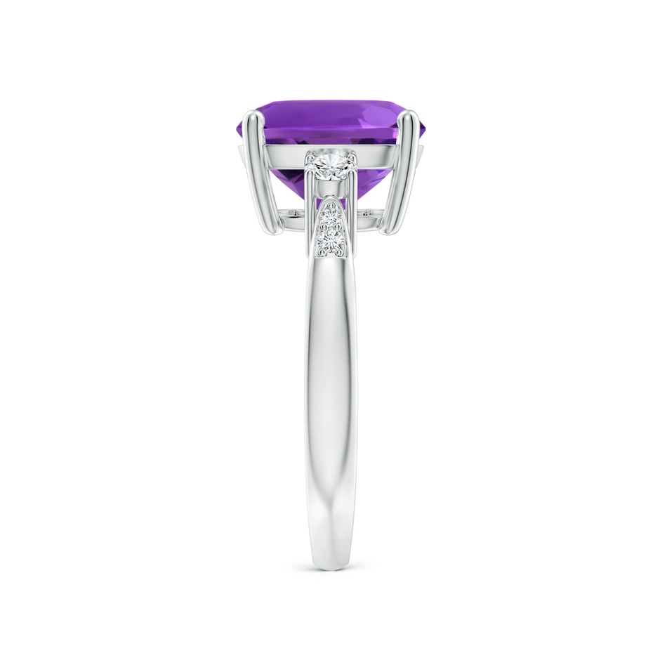 10mm AAAA Cushion Amethyst Solitaire Ring with Diamond Accents in White Gold side-2