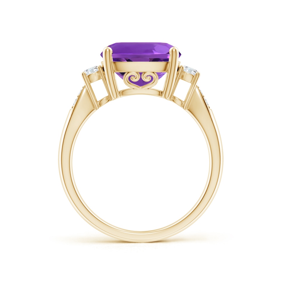 10mm AAAA Cushion Amethyst Solitaire Ring with Diamond Accents in Yellow Gold side-1