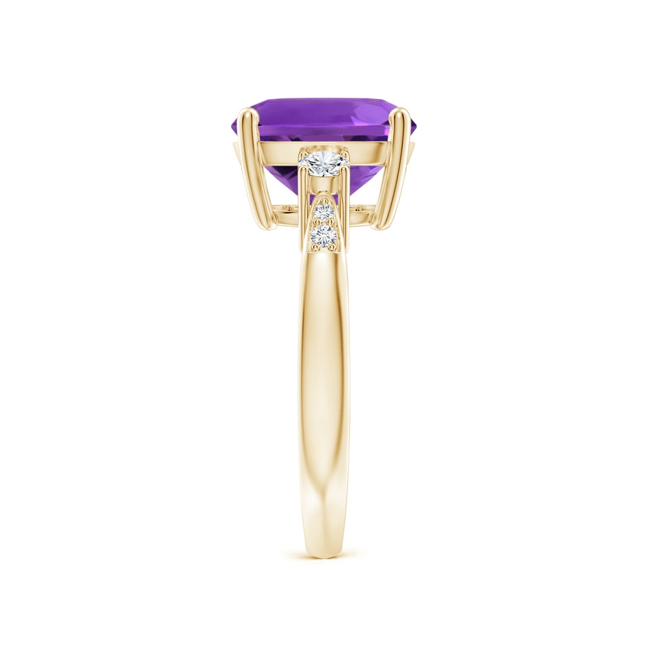 10mm AAAA Cushion Amethyst Solitaire Ring with Diamond Accents in Yellow Gold side-2