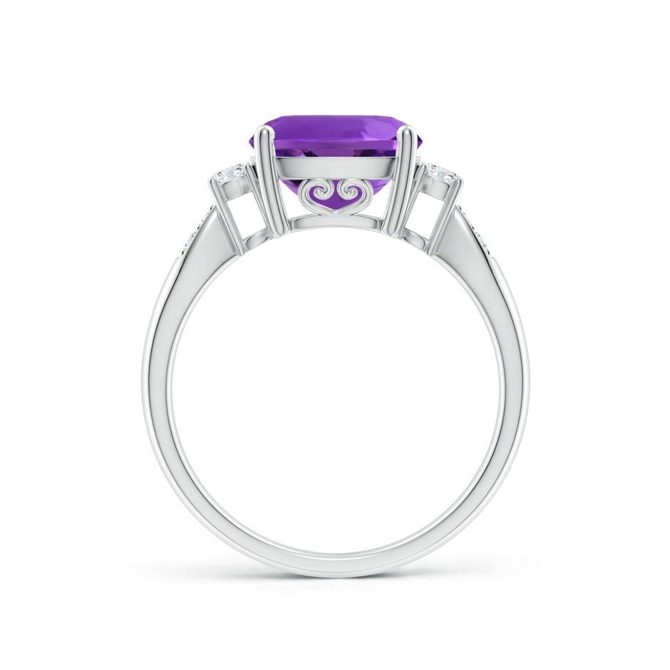 9mm AAAA Cushion Amethyst Solitaire Ring with Diamond Accents in 10K White Gold side-1