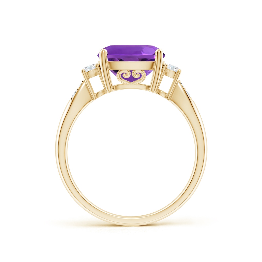9mm AAAA Cushion Amethyst Solitaire Ring with Diamond Accents in Yellow Gold Side-1